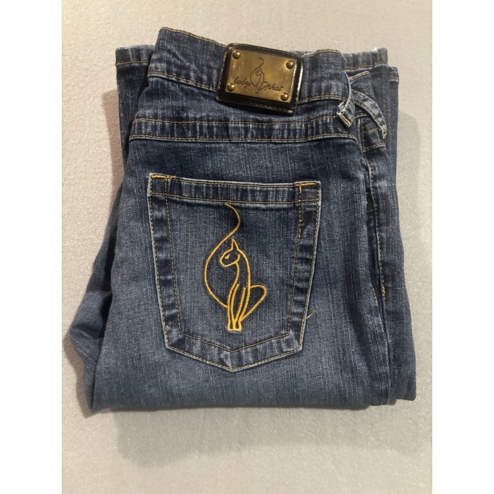 BABY PHAT Jeans Y2K Vintage Bootcut Women's 14 CAT Embroidered Stretch Gold